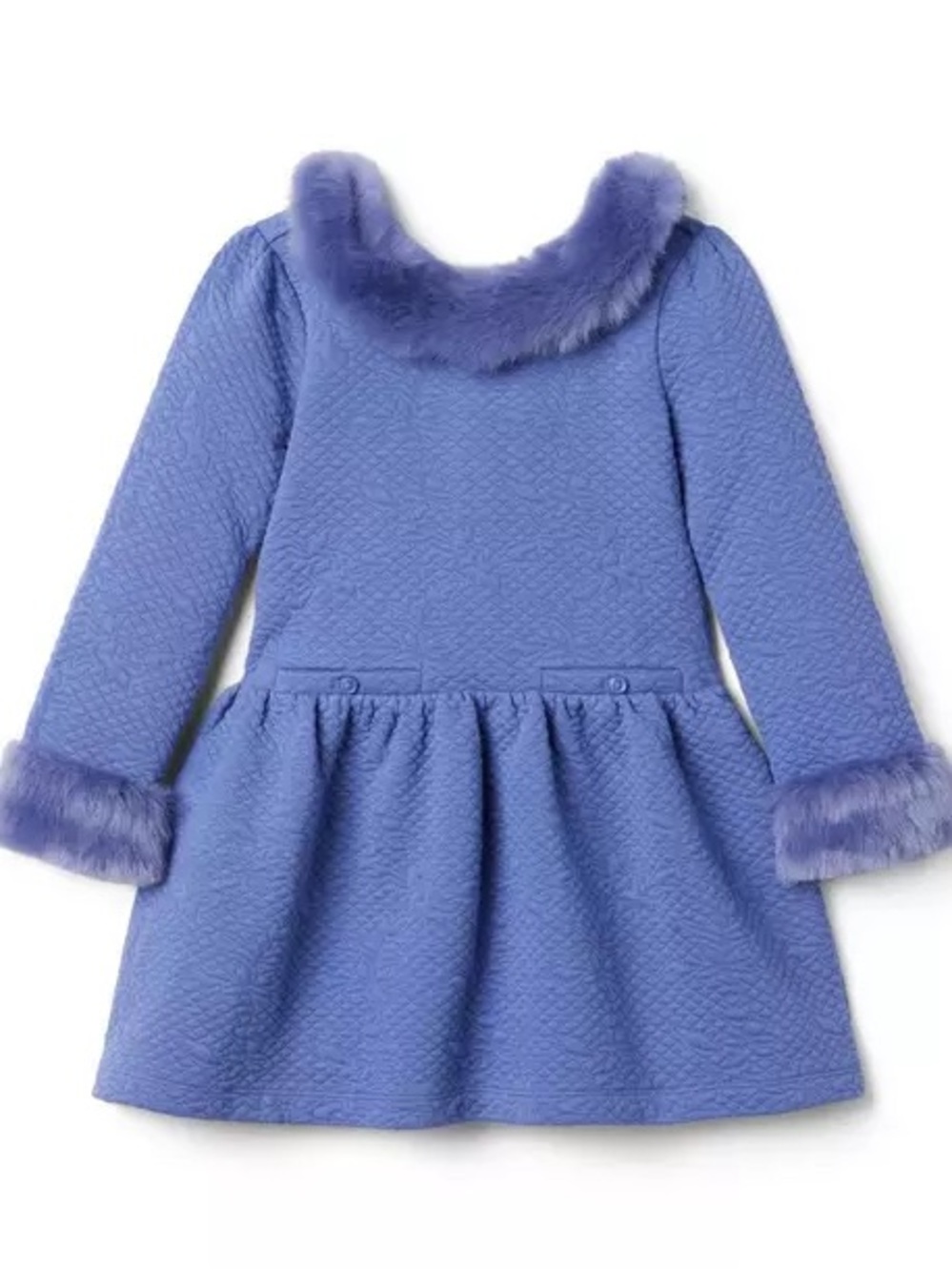Janie and Jack 18-24 month Quilted Faux Fur Trim Jacquard Dress periwinkle